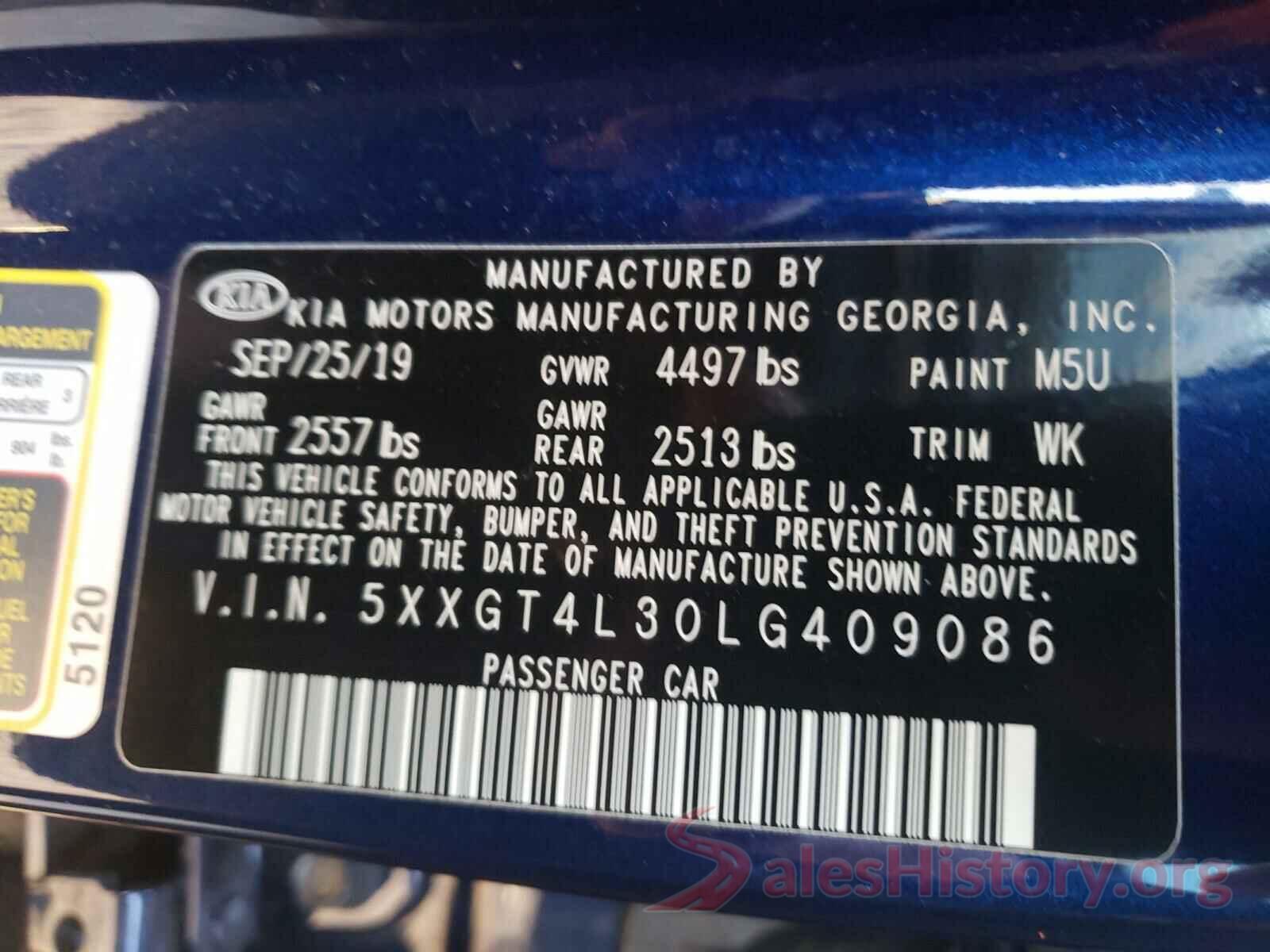 5XXGT4L30LG409086 2020 KIA OPTIMA