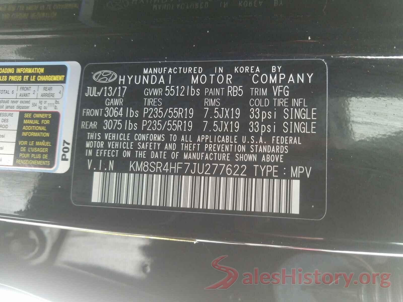 KM8SR4HF7JU277622 2018 HYUNDAI SANTA FE