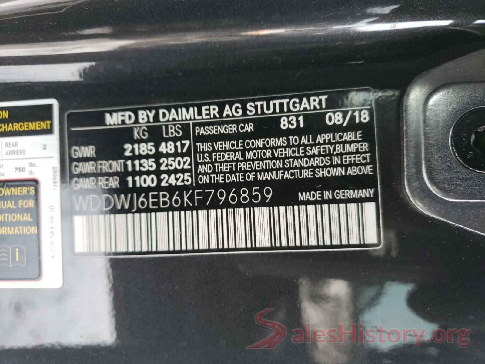 WDDWJ6EB6KF796859 2019 MERCEDES-BENZ C CLASS