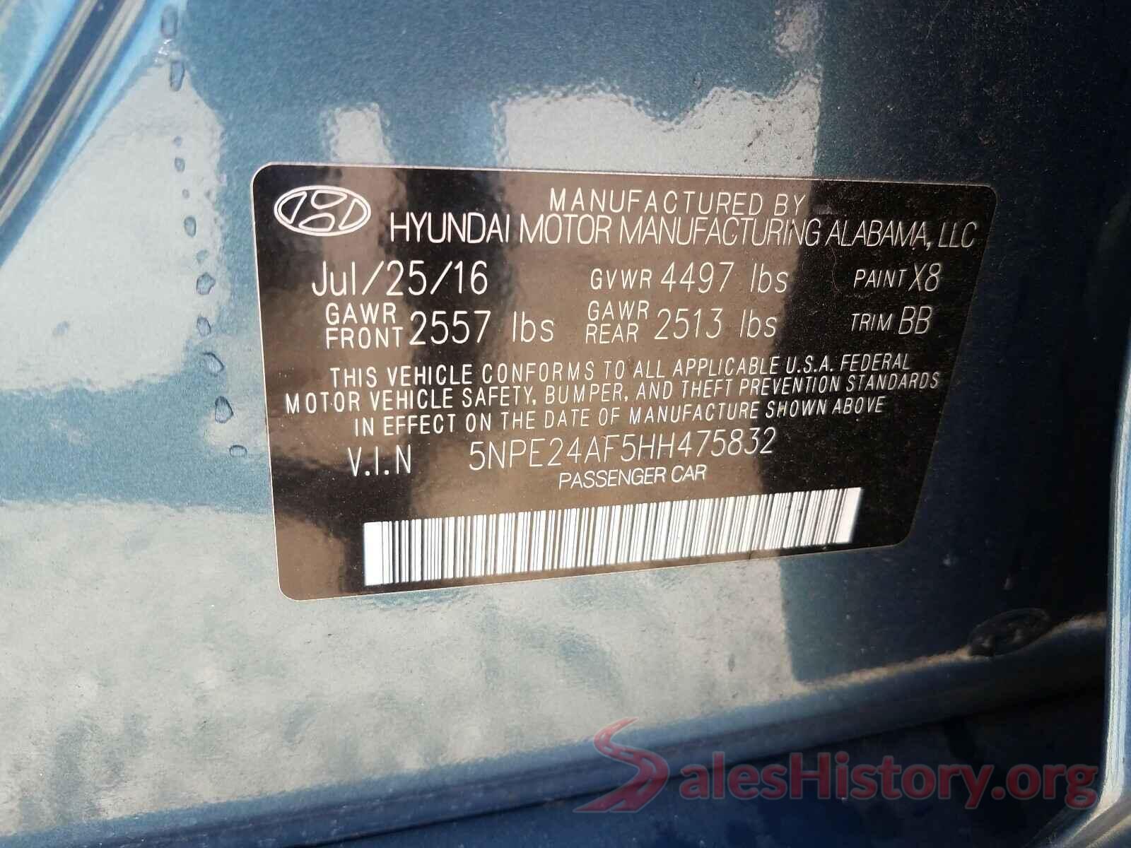 5NPE24AF5HH475832 2017 HYUNDAI SONATA