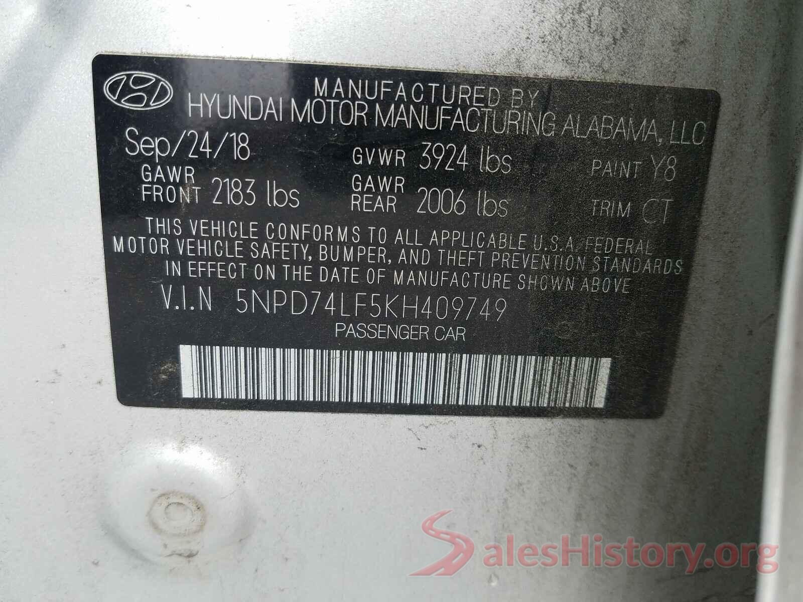 5NPD74LF5KH409749 2019 HYUNDAI ELANTRA