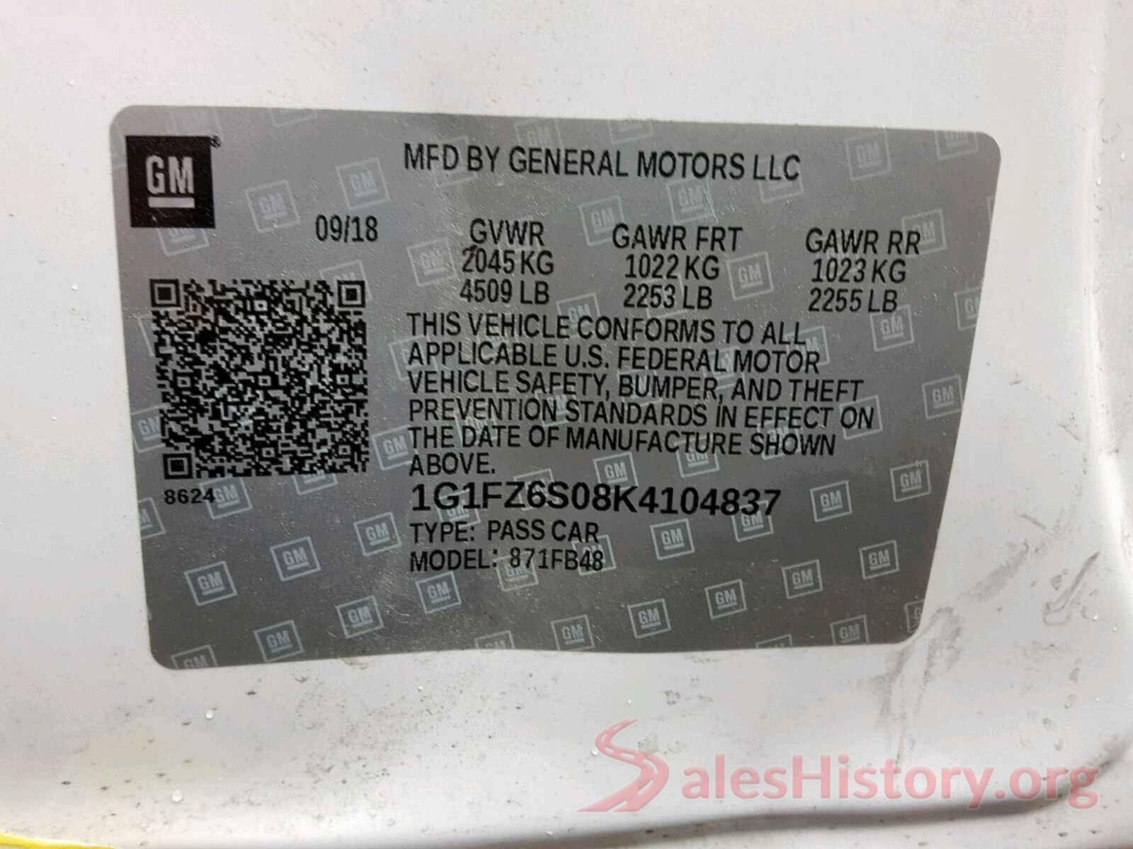 1G1FZ6S08K4104837 2019 CHEVROLET BOLT