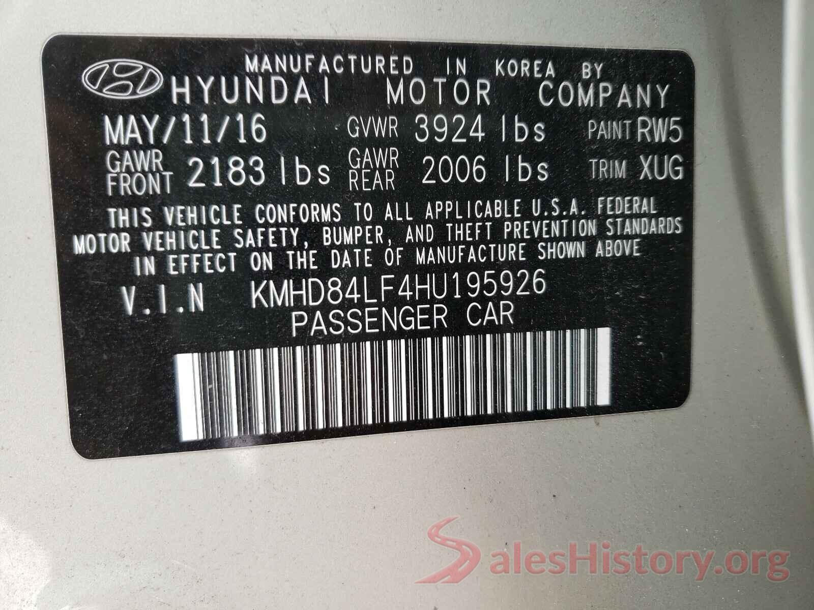 KMHD84LF4HU195926 2017 HYUNDAI ELANTRA