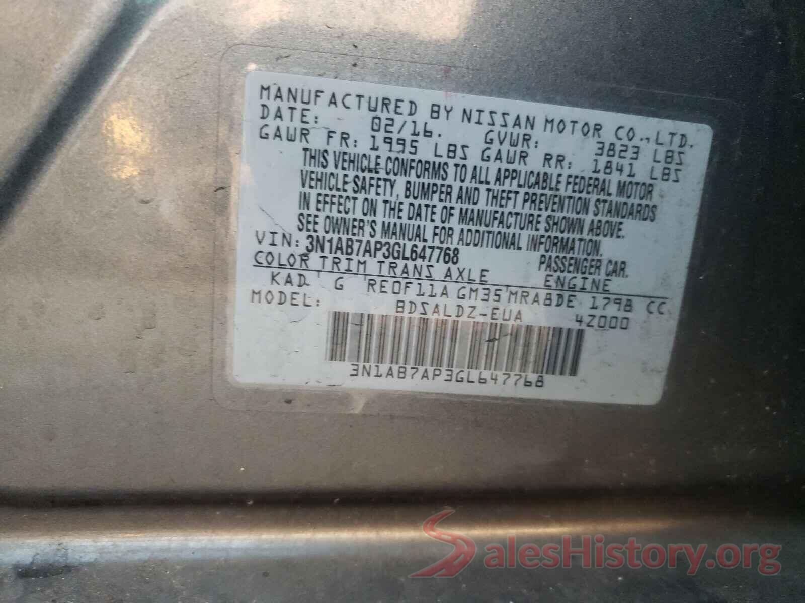 3N1AB7AP3GL647768 2016 NISSAN SENTRA