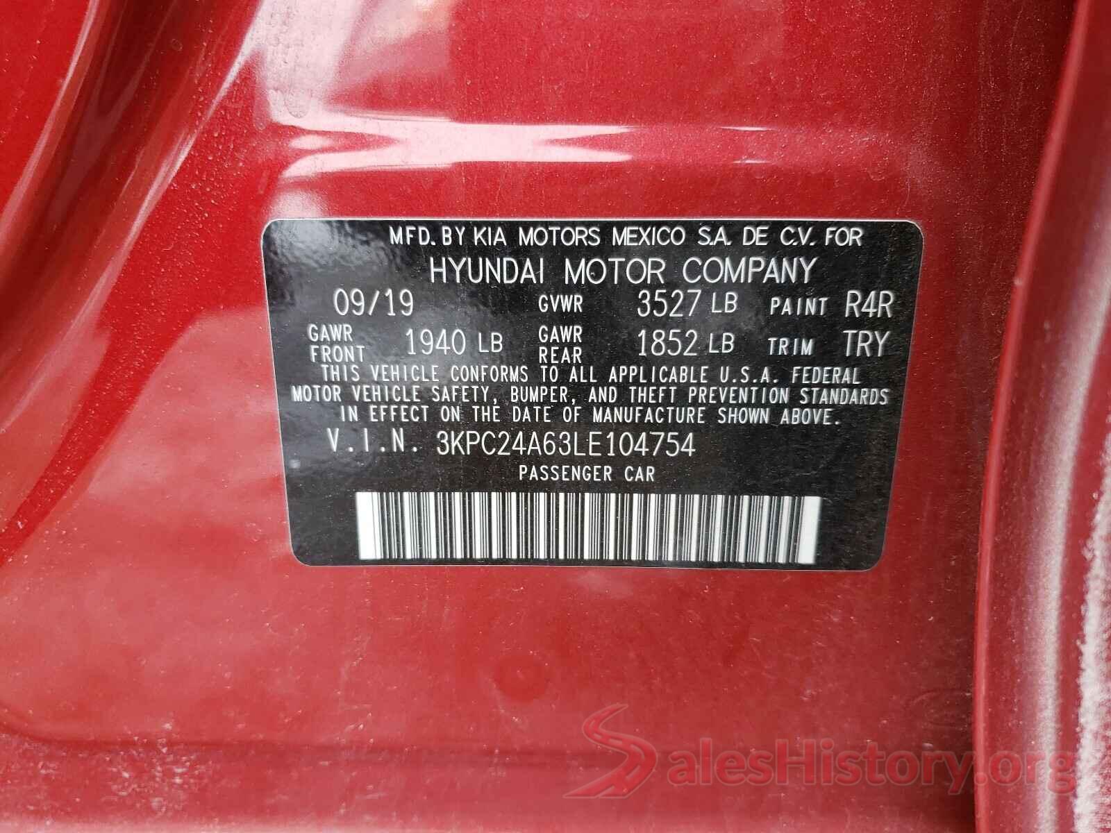 3KPC24A63LE104754 2020 HYUNDAI ACCENT