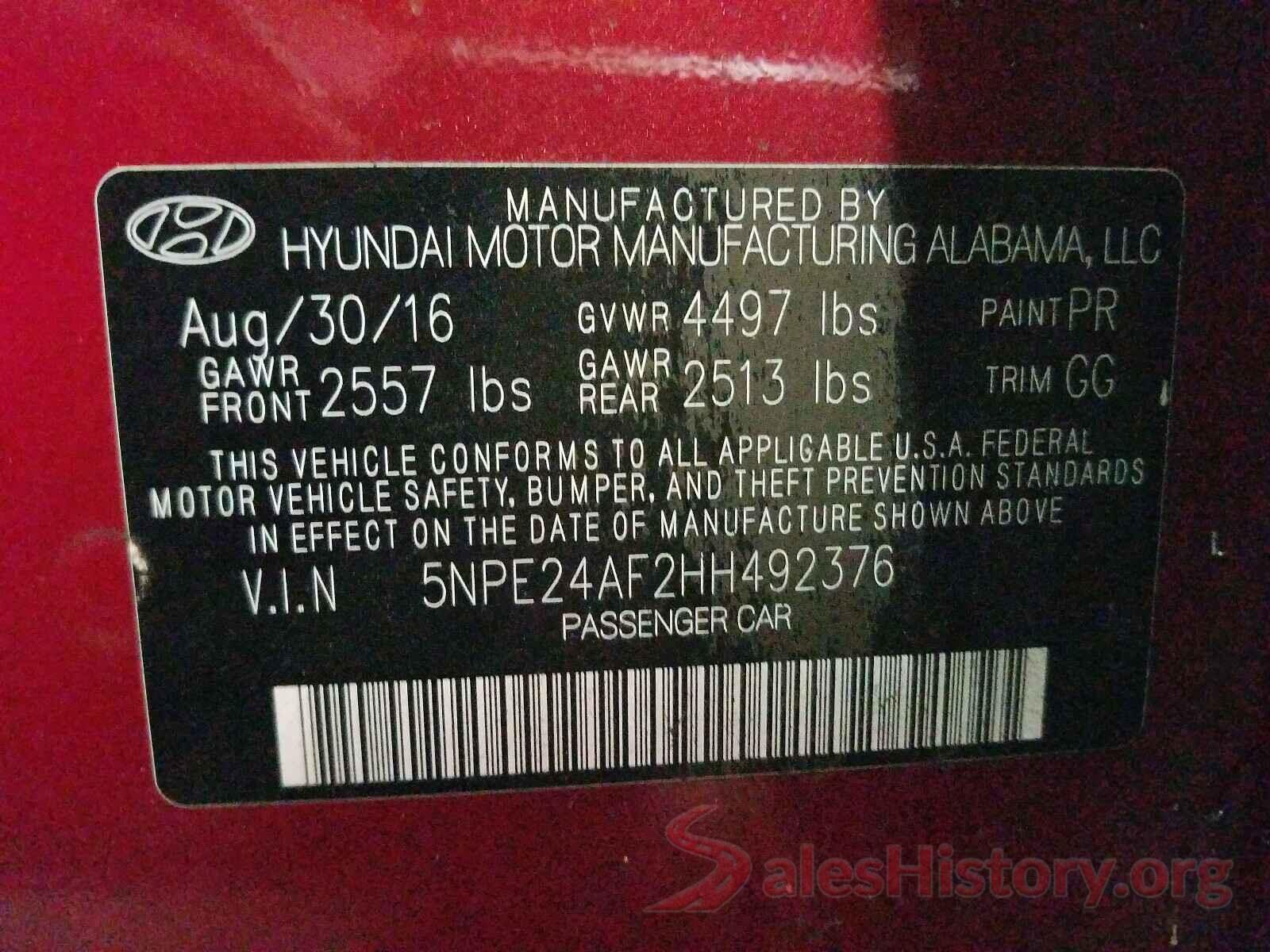 5NPE24AF2HH492376 2017 HYUNDAI SONATA