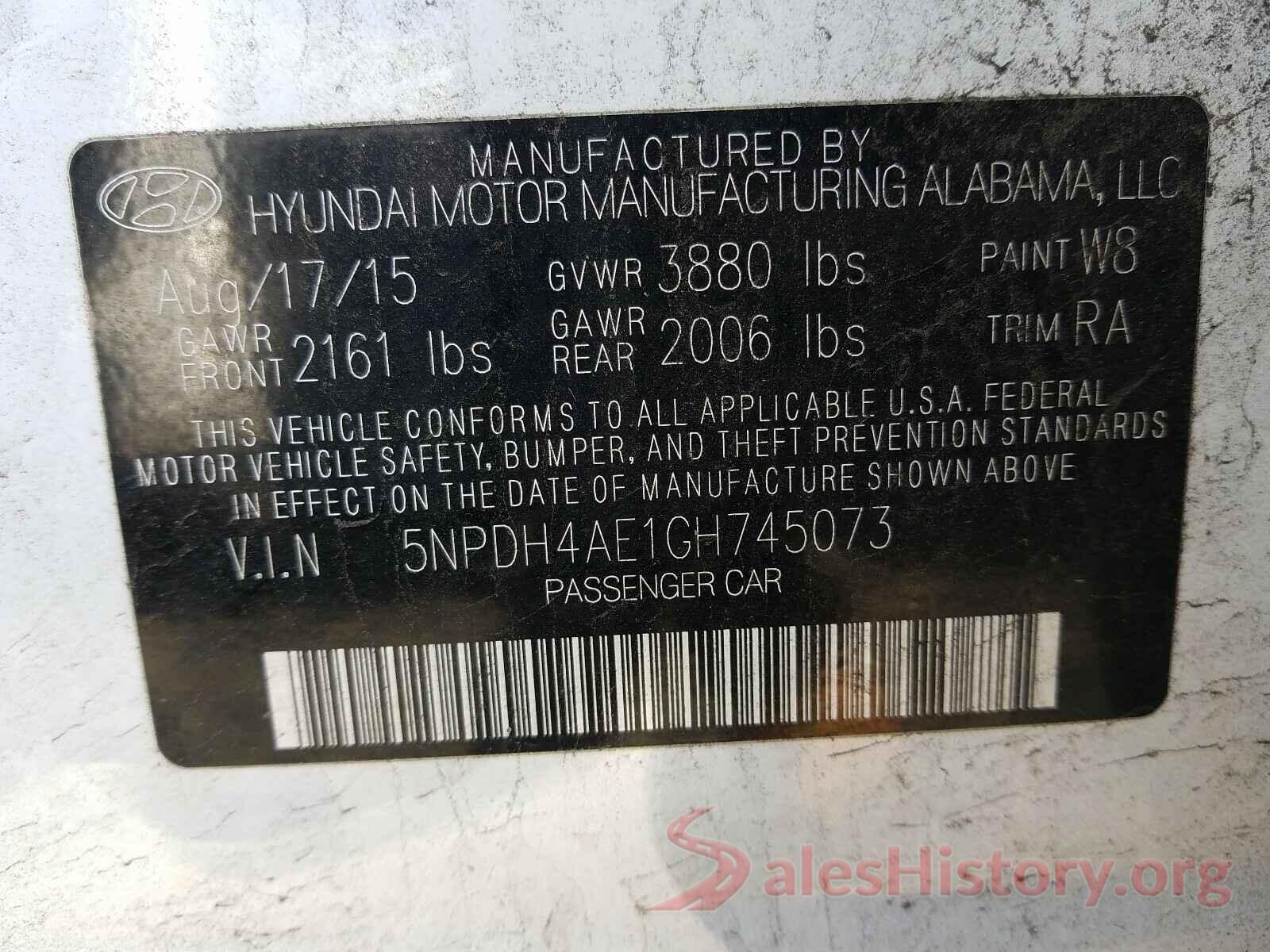 5NPDH4AE1GH745073 2016 HYUNDAI ELANTRA