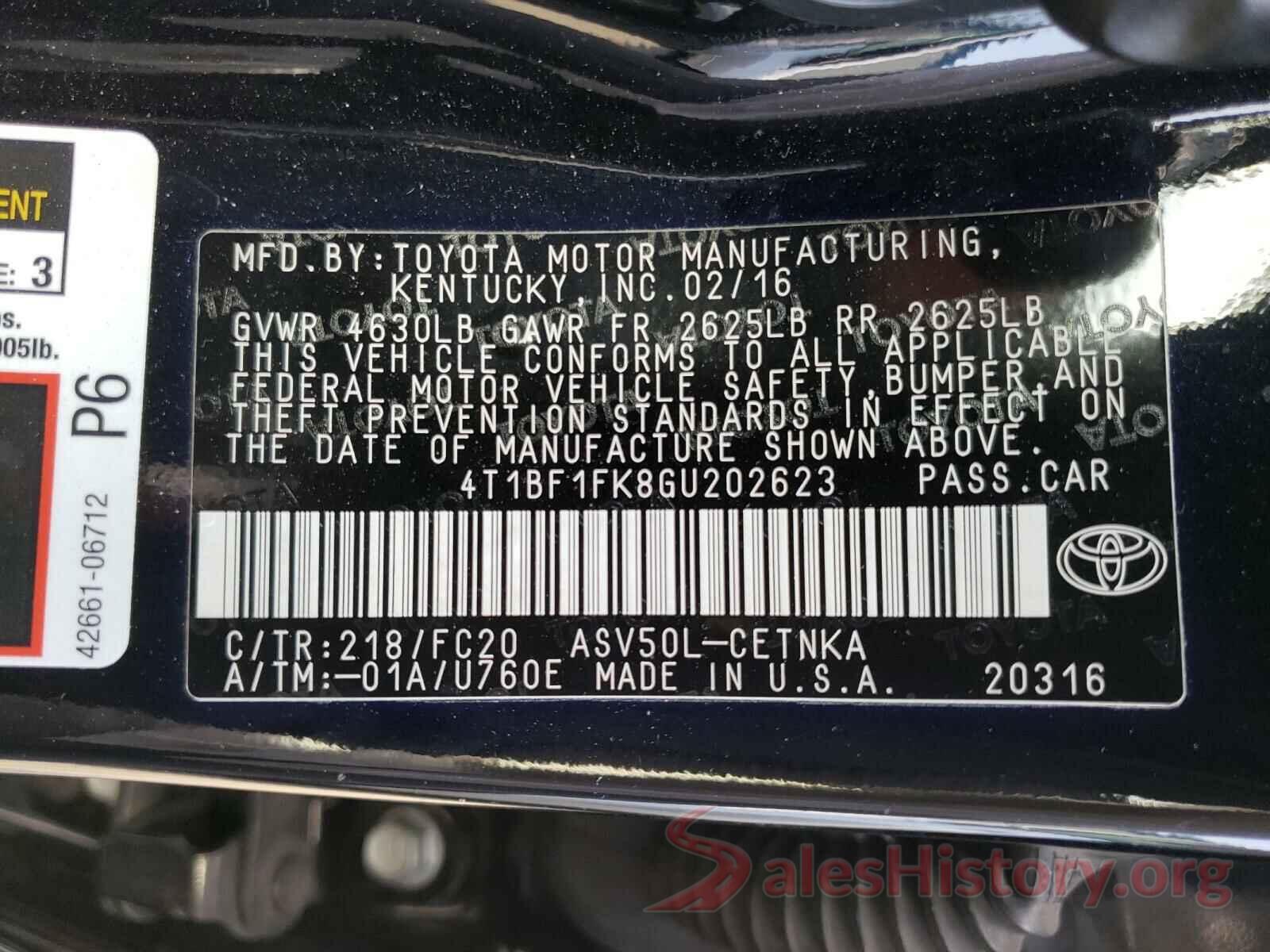 4T1BF1FK8GU202623 2016 TOYOTA CAMRY