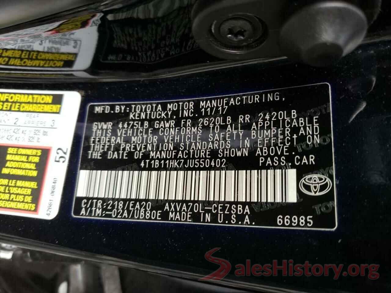 4T1B11HK7JU550402 2018 TOYOTA CAMRY