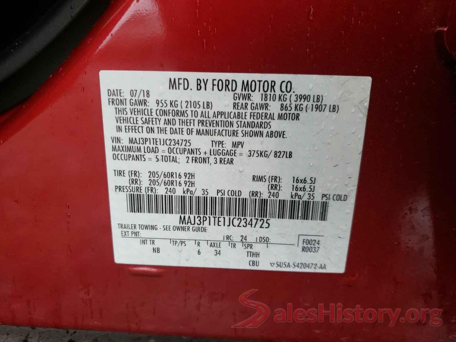 MAJ3P1TE1JC234725 2018 FORD ALL OTHER