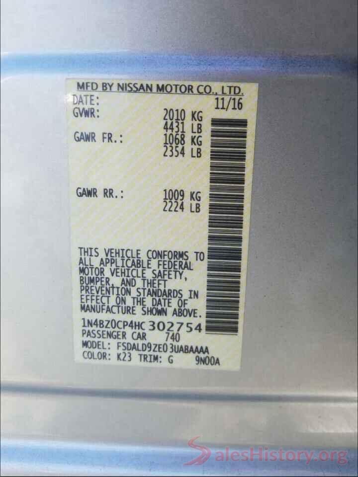 1N4BZ0CP4HC302754 2017 NISSAN LEAF