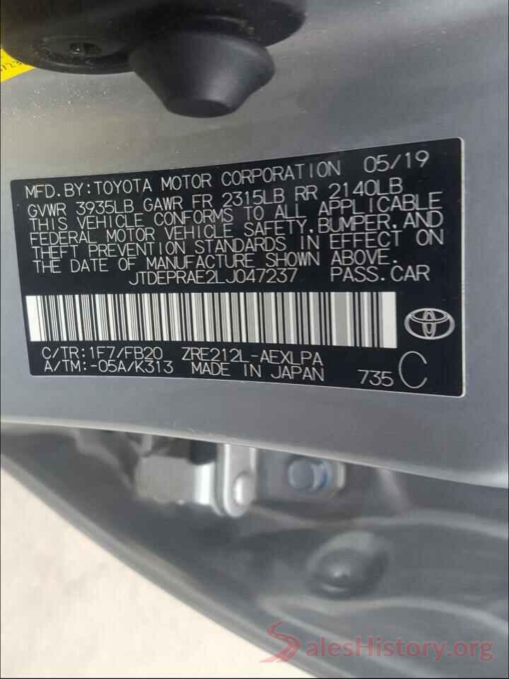 JTDEPRAE2LJ047237 2020 TOYOTA COROLLA