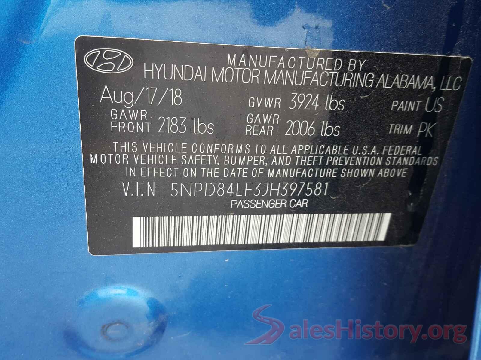 5NPD84LF3JH397581 2018 HYUNDAI ELANTRA