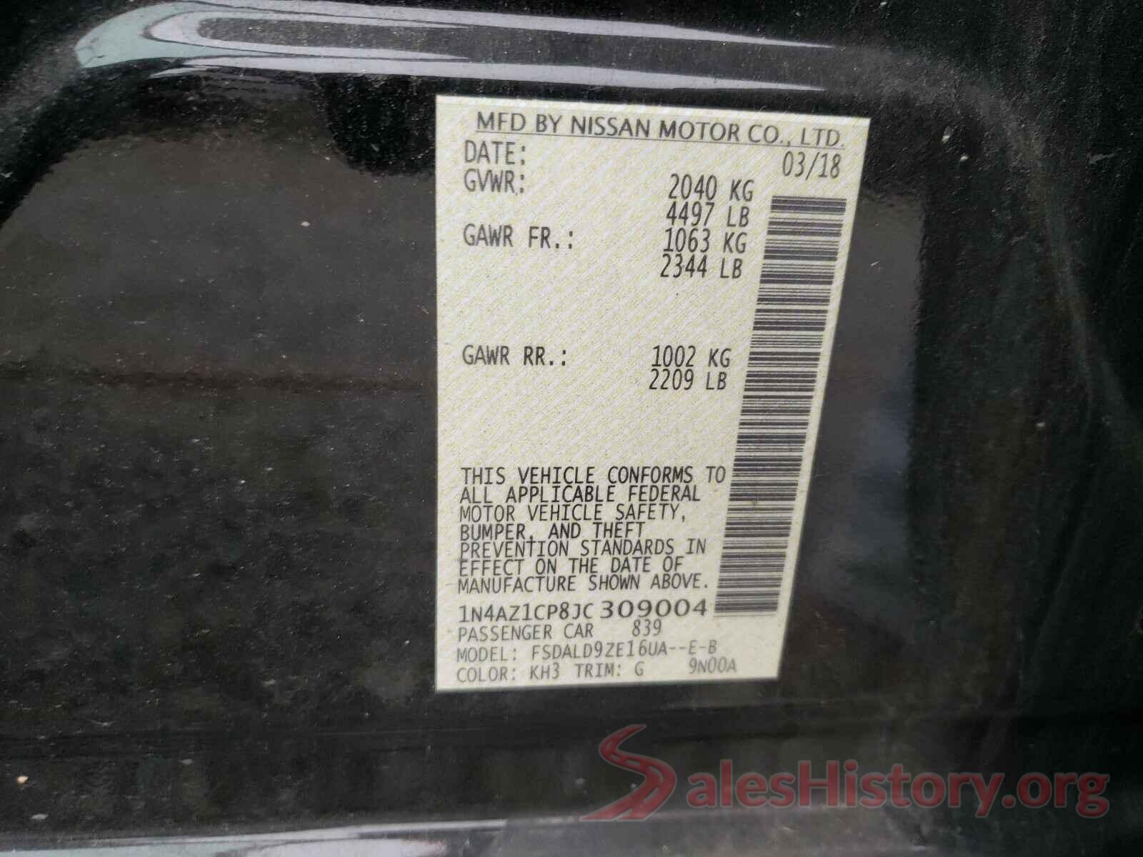 1N4AZ1CP8JC309004 2018 NISSAN LEAF