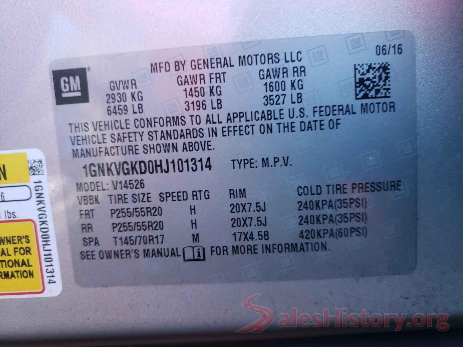 1GNKVGKD0HJ101314 2017 CHEVROLET TRAVERSE