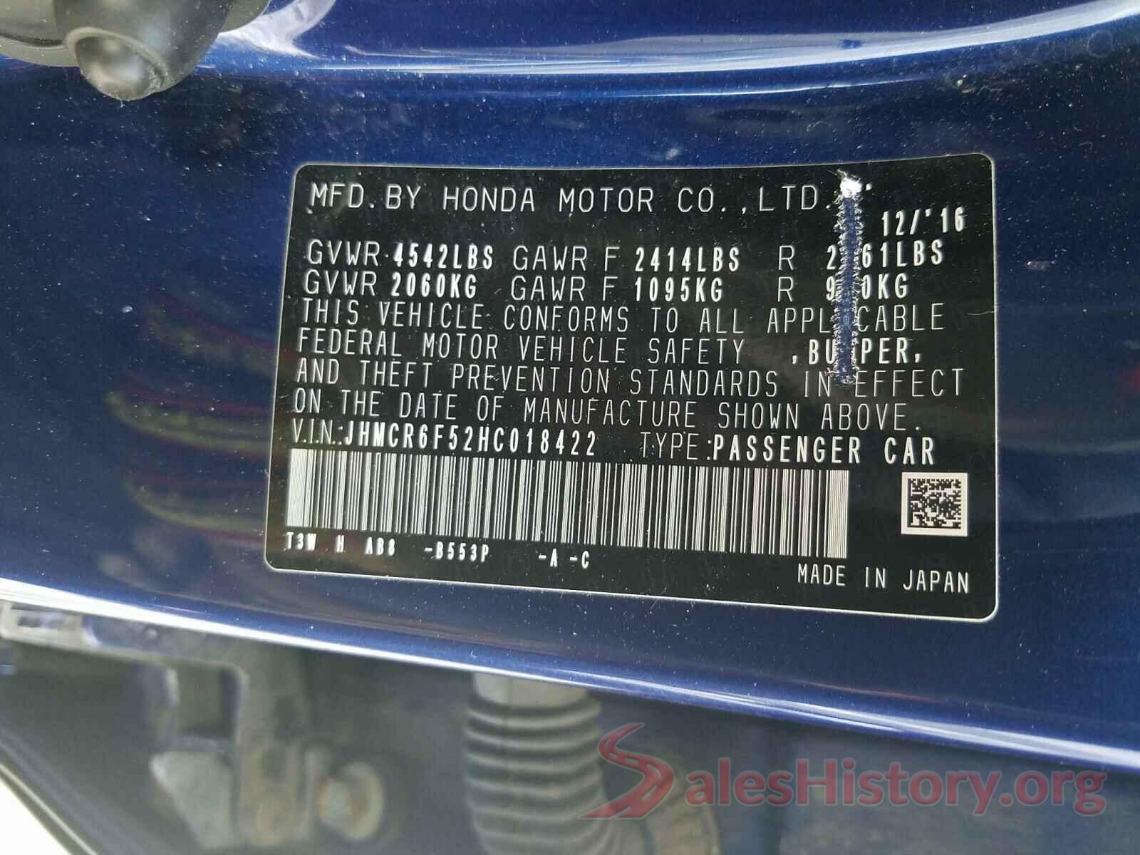 JHMCR6F52HC018422 2017 HONDA ACCORD