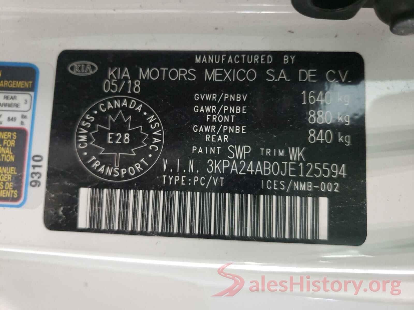 3KPA24AB0JE125594 2018 KIA RIO