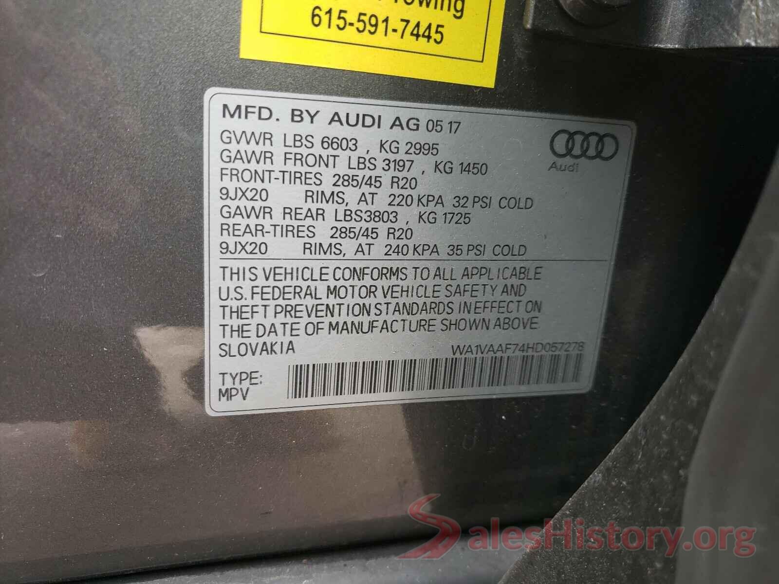 WA1VAAF74HD057278 2017 AUDI Q7