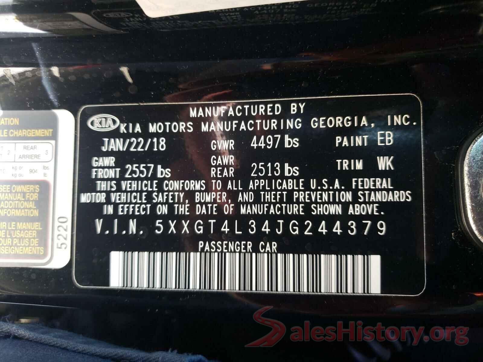 5XXGT4L34JG244379 2018 KIA OPTIMA