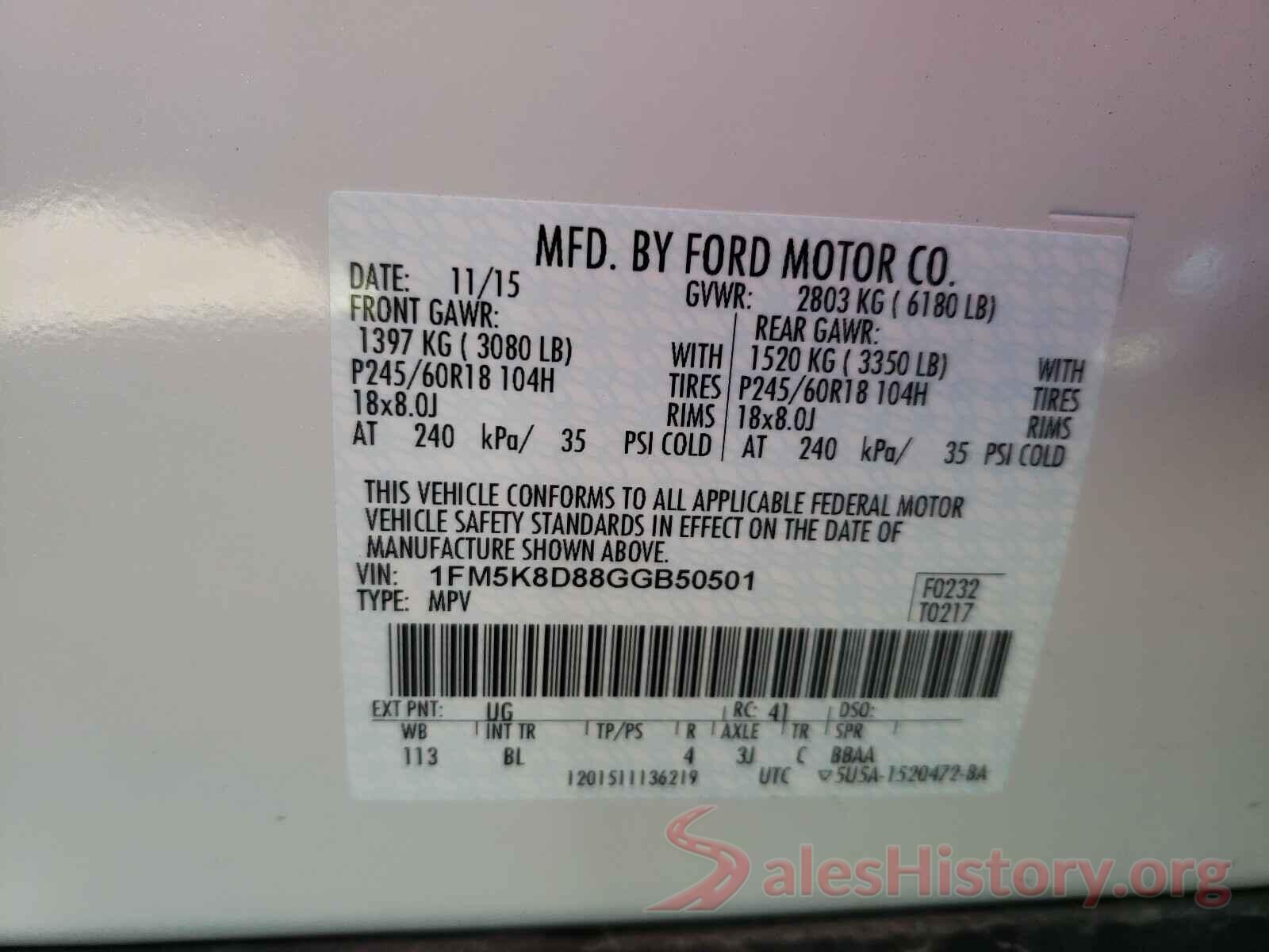 1FM5K8D88GGB50501 2016 FORD EXPLORER