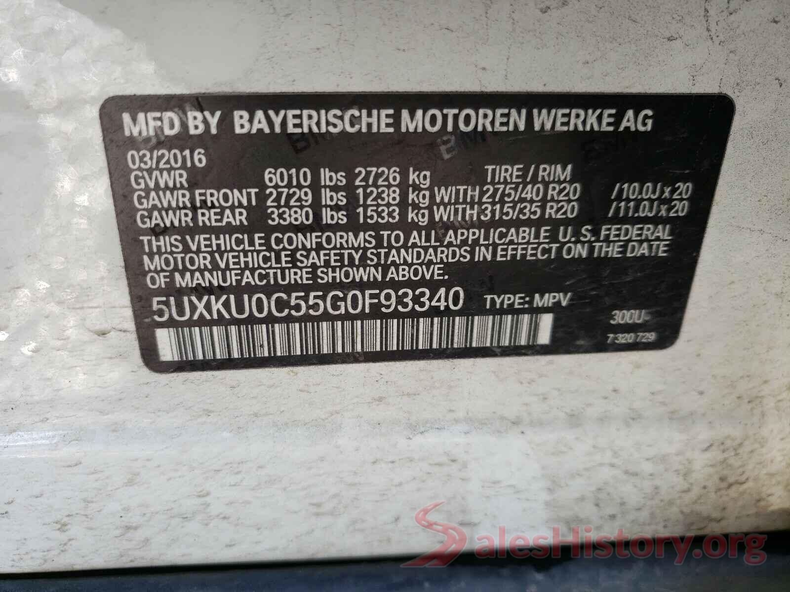 5UXKU0C55G0F93340 2016 BMW X6