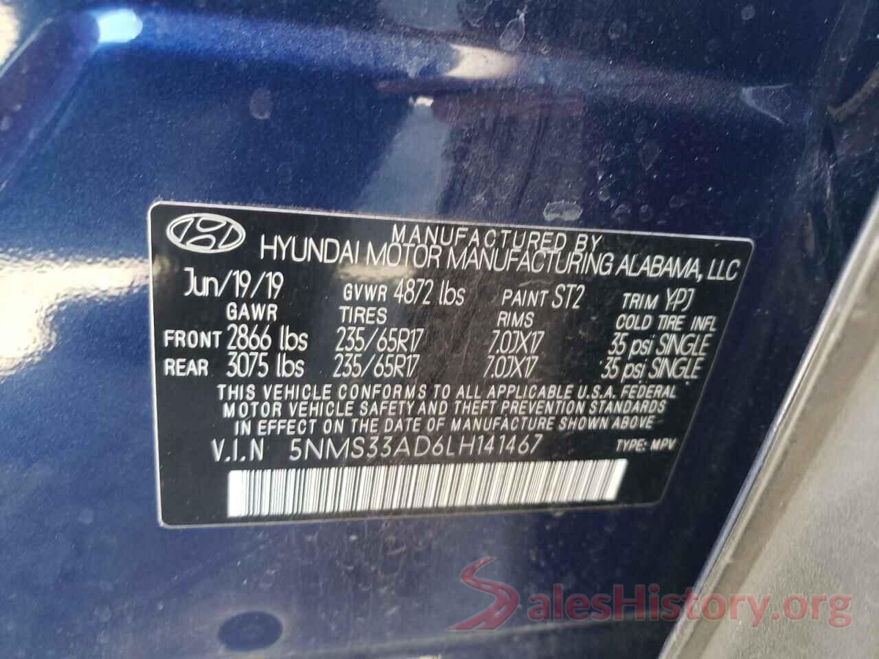 5NMS33AD6LH141467 2020 HYUNDAI SANTA FE