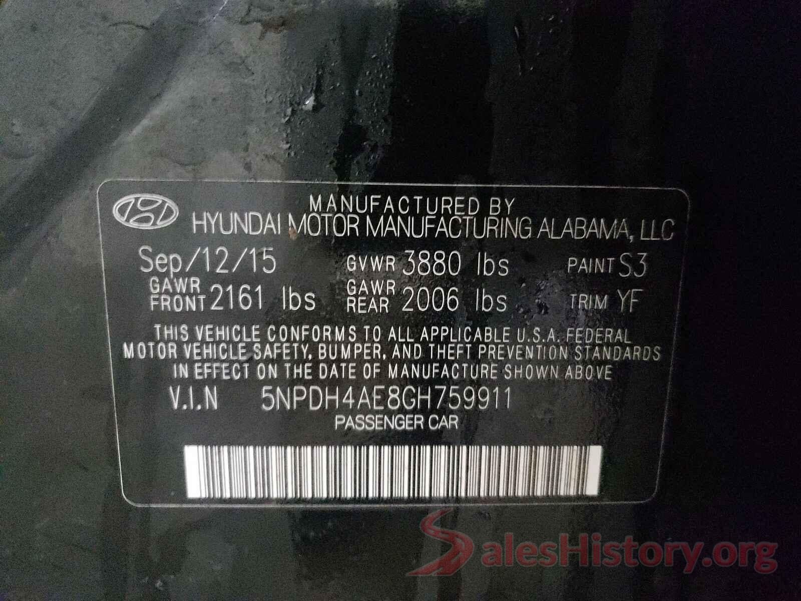 5NPDH4AE8GH759911 2016 HYUNDAI ELANTRA