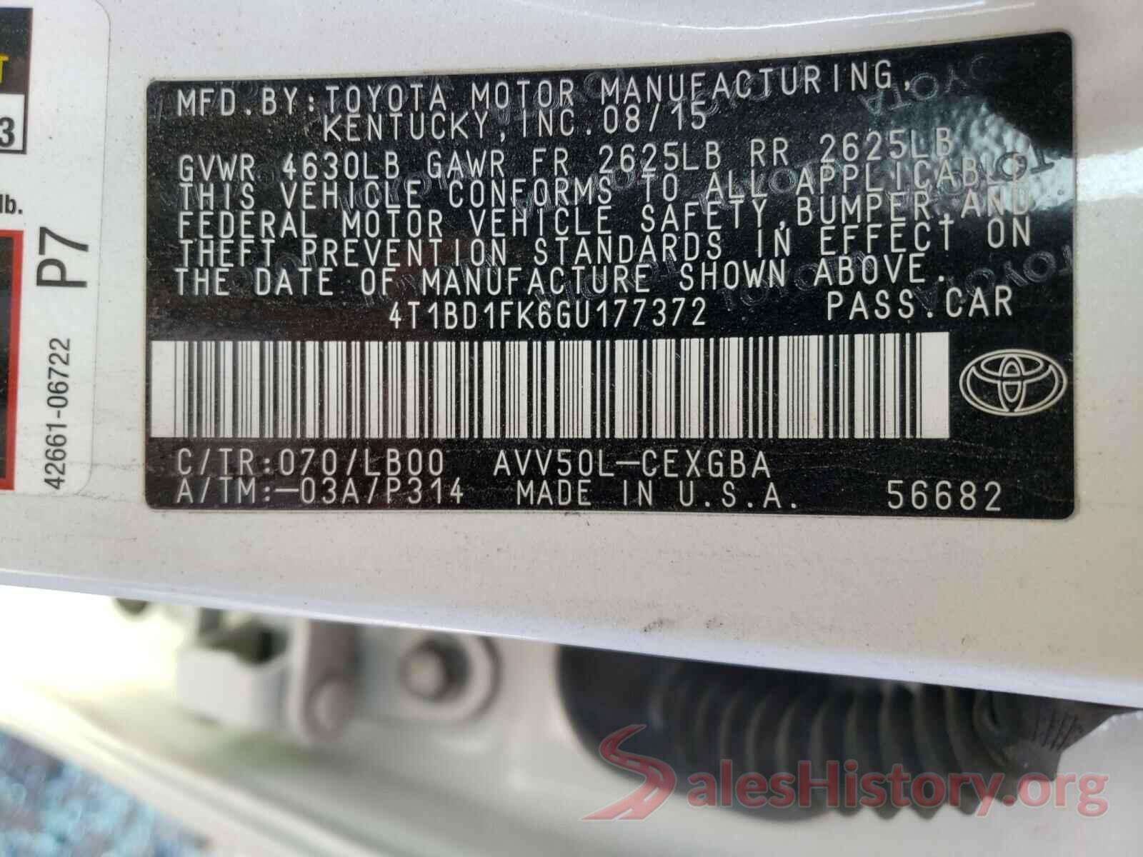 4T1BD1FK6GU177372 2016 TOYOTA CAMRY