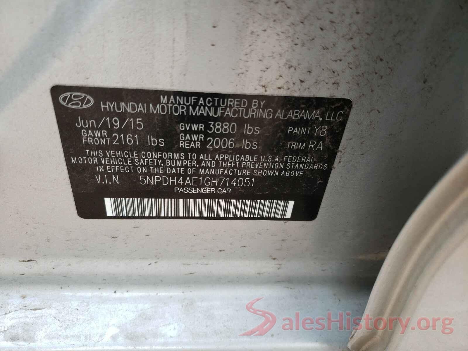 5NPDH4AE1GH714051 2016 HYUNDAI ELANTRA