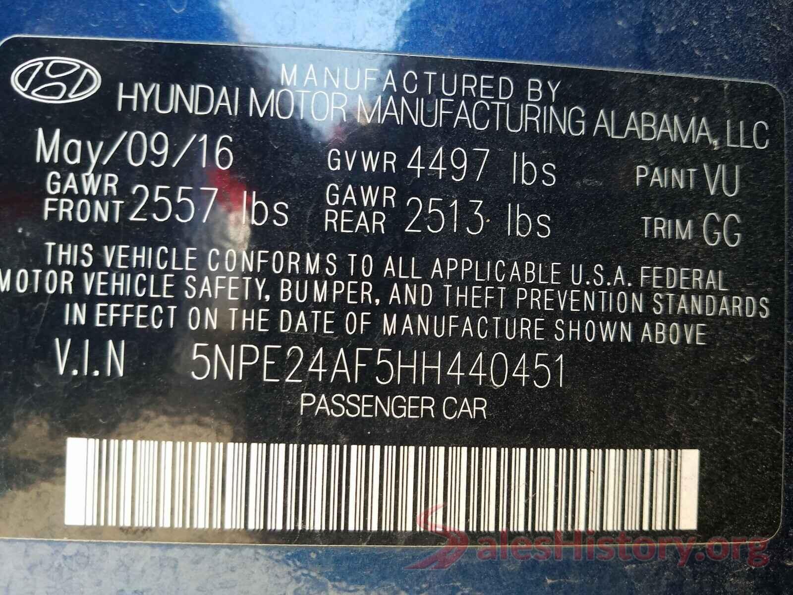 5NPE24AF5HH440451 2017 HYUNDAI SONATA