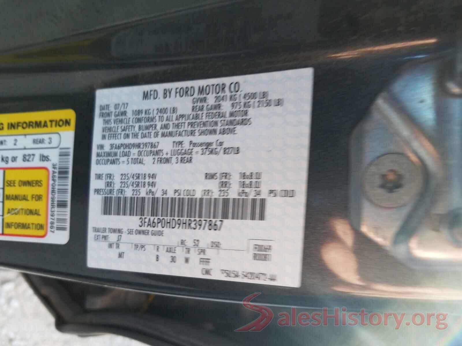 3FA6P0HD9HR397867 2017 FORD FUSION