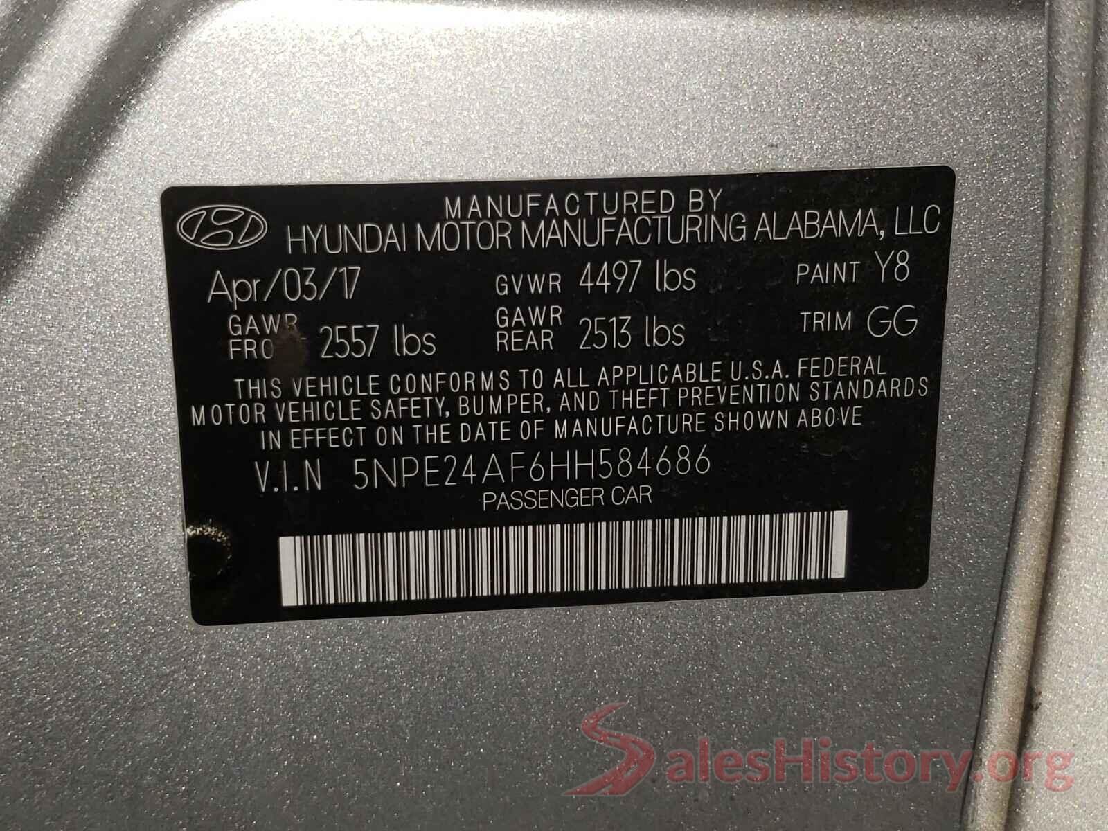 5NPE24AF6HH584686 2017 HYUNDAI SONATA