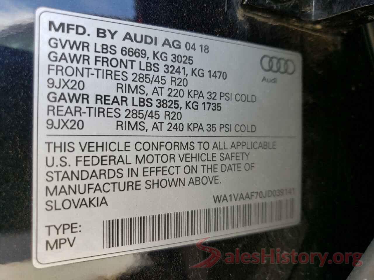 WA1VAAF70JD039141 2018 AUDI Q7