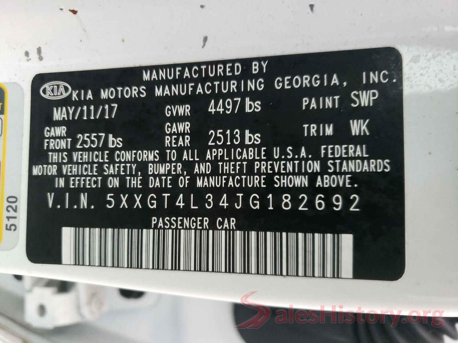 5XXGT4L34JG182692 2018 KIA OPTIMA