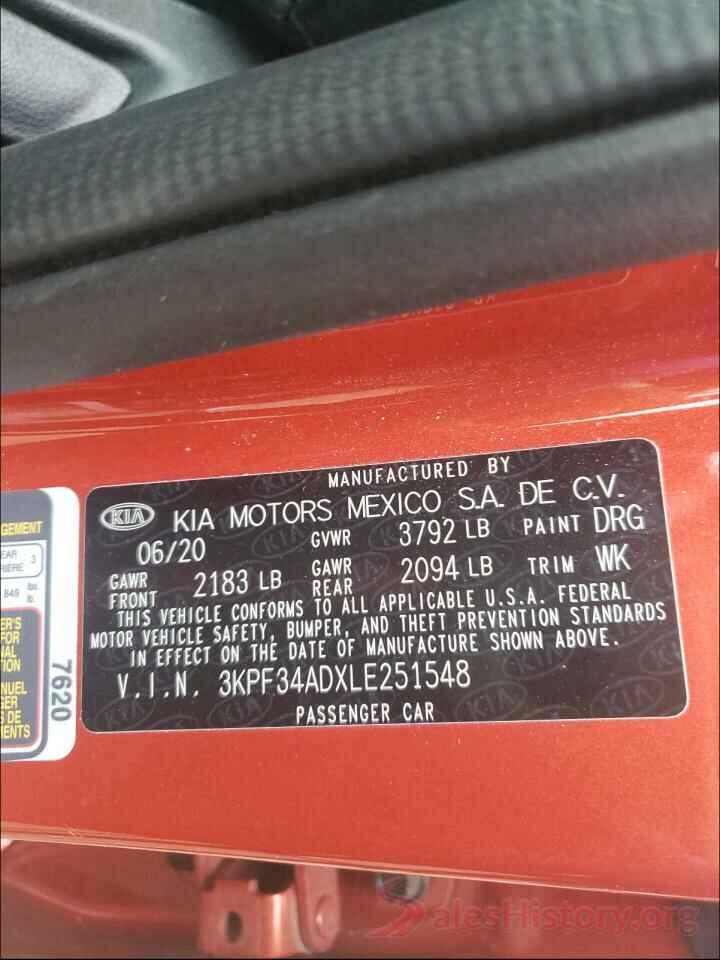 3KPF34ADXLE251548 2020 KIA FORTE