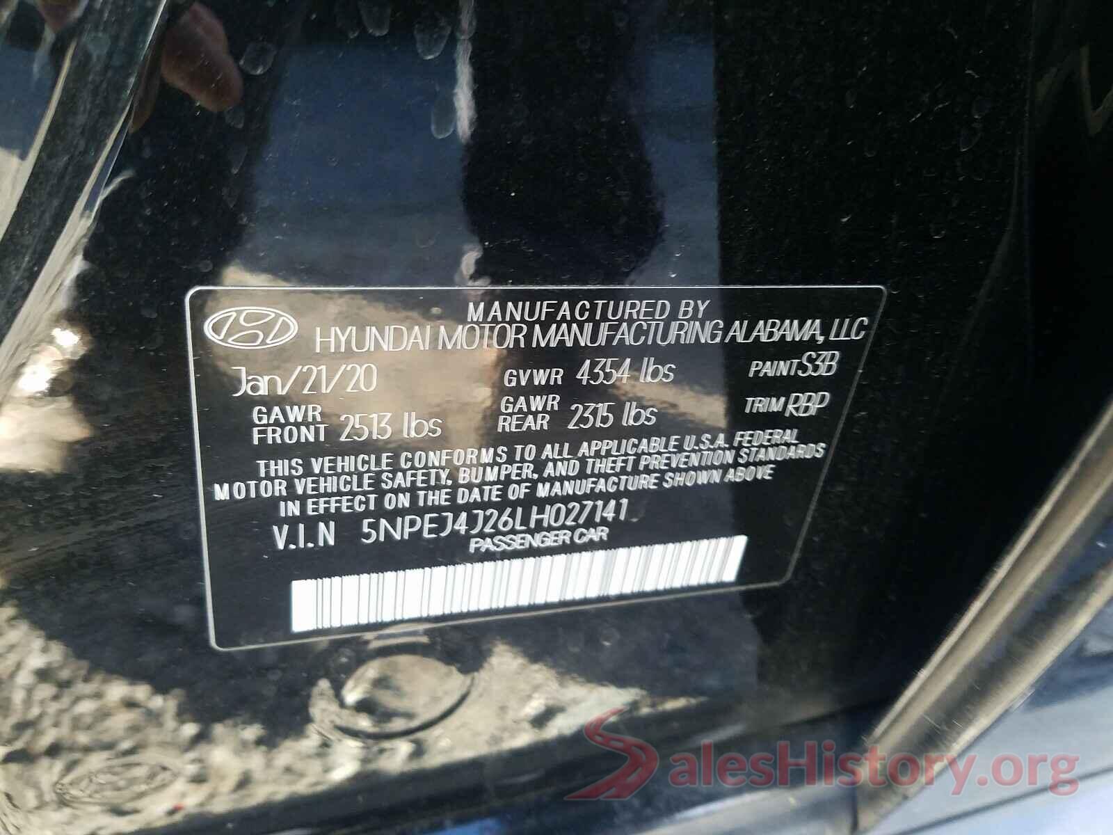 5NPEJ4J26LH027141 2020 HYUNDAI SONATA