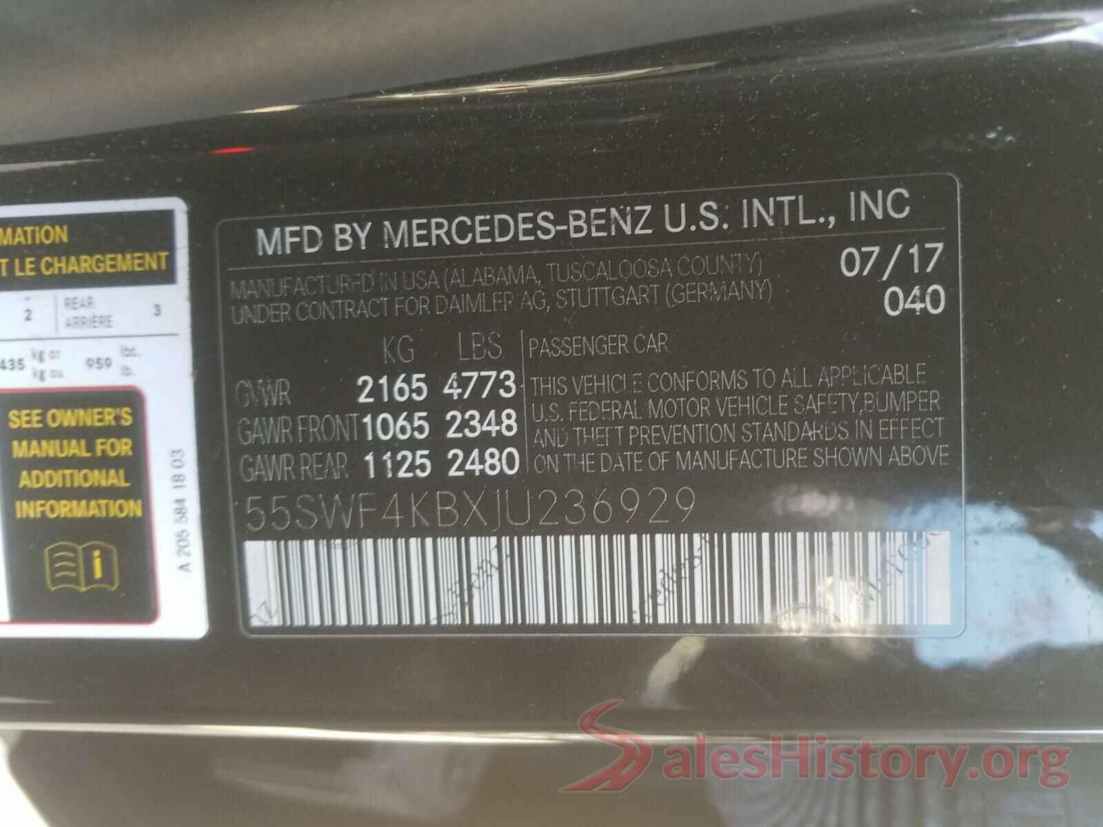 55SWF4KBXJU236929 2018 MERCEDES-BENZ C CLASS