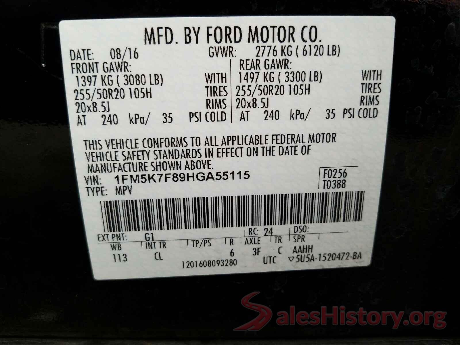 1FM5K7F89HGA55115 2017 FORD EXPLORER