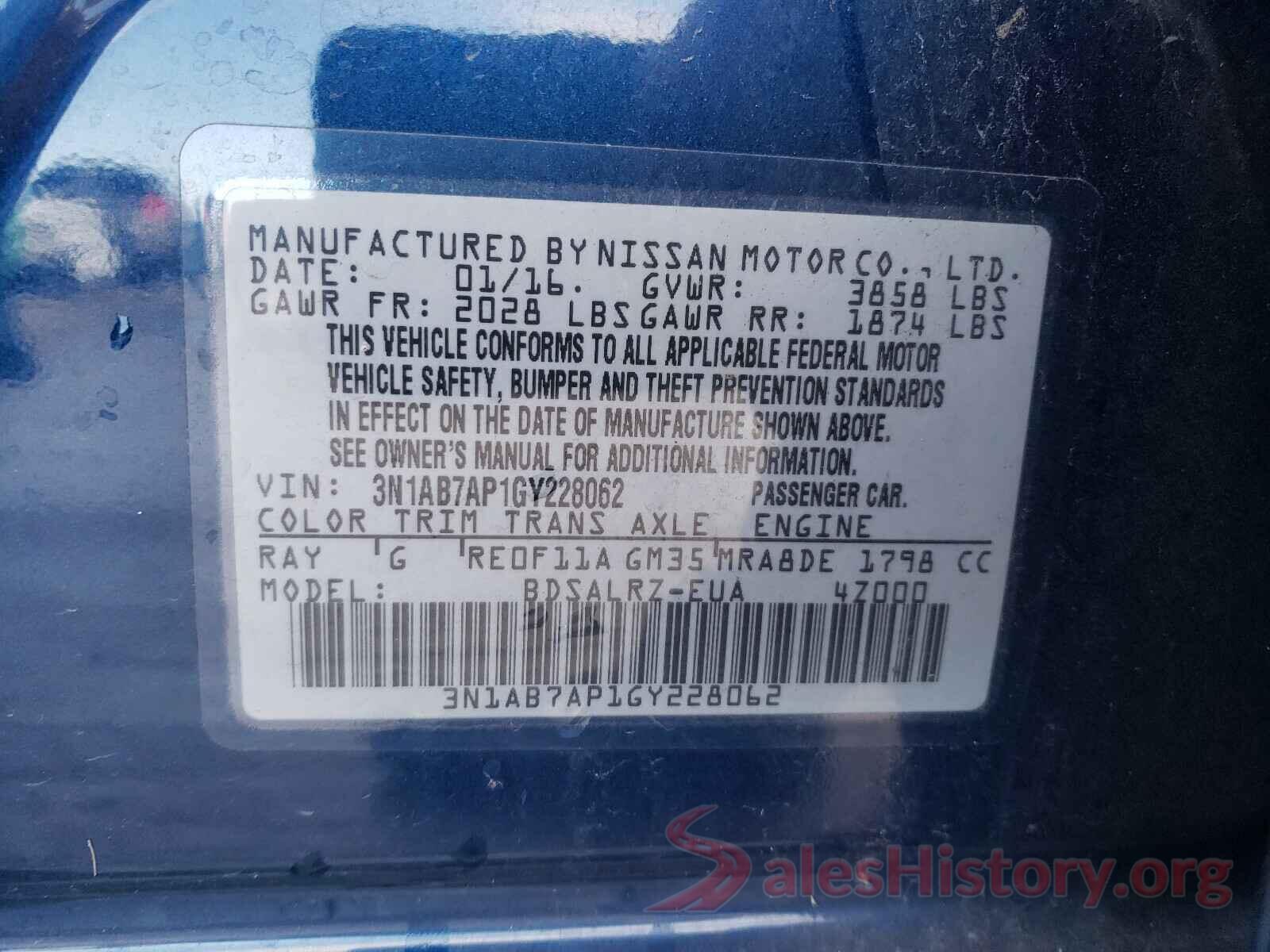 3N1AB7AP1GY228062 2016 NISSAN SENTRA