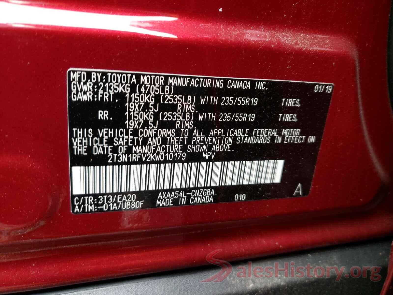 2T3N1RFV2KW010179 2019 TOYOTA RAV4