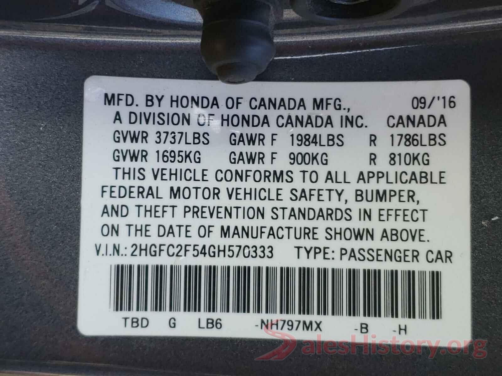 2HGFC2F54GH570333 2016 HONDA CIVIC