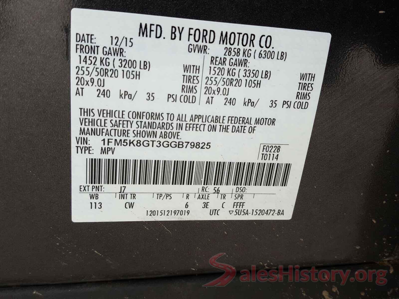 1FM5K8GT3GGB79825 2016 FORD EXPLORER