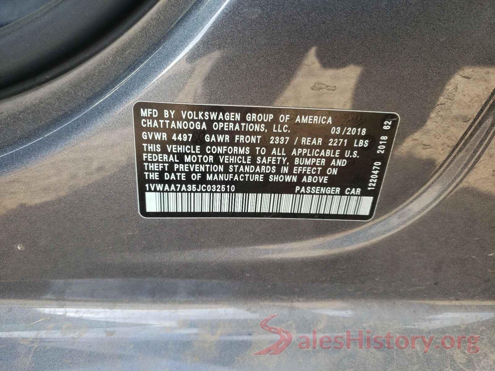 1VWAA7A35JC032510 2018 VOLKSWAGEN PASSAT