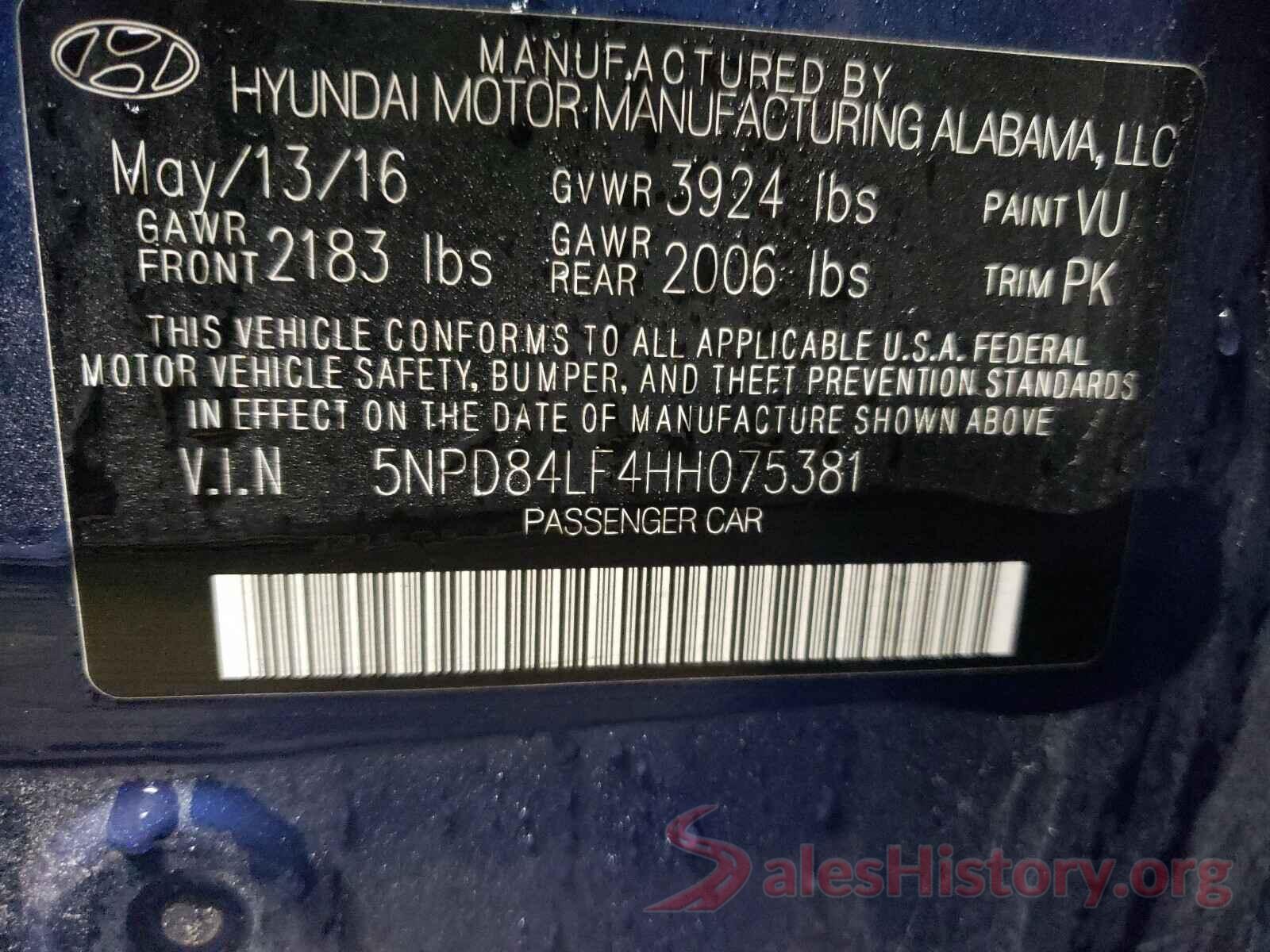 5NPD84LF4HH075381 2017 HYUNDAI ELANTRA