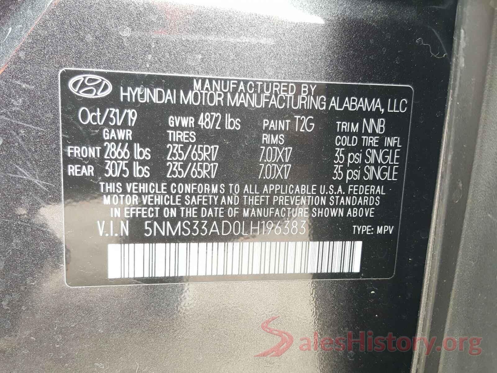 5NMS33AD0LH196383 2020 HYUNDAI SANTA FE