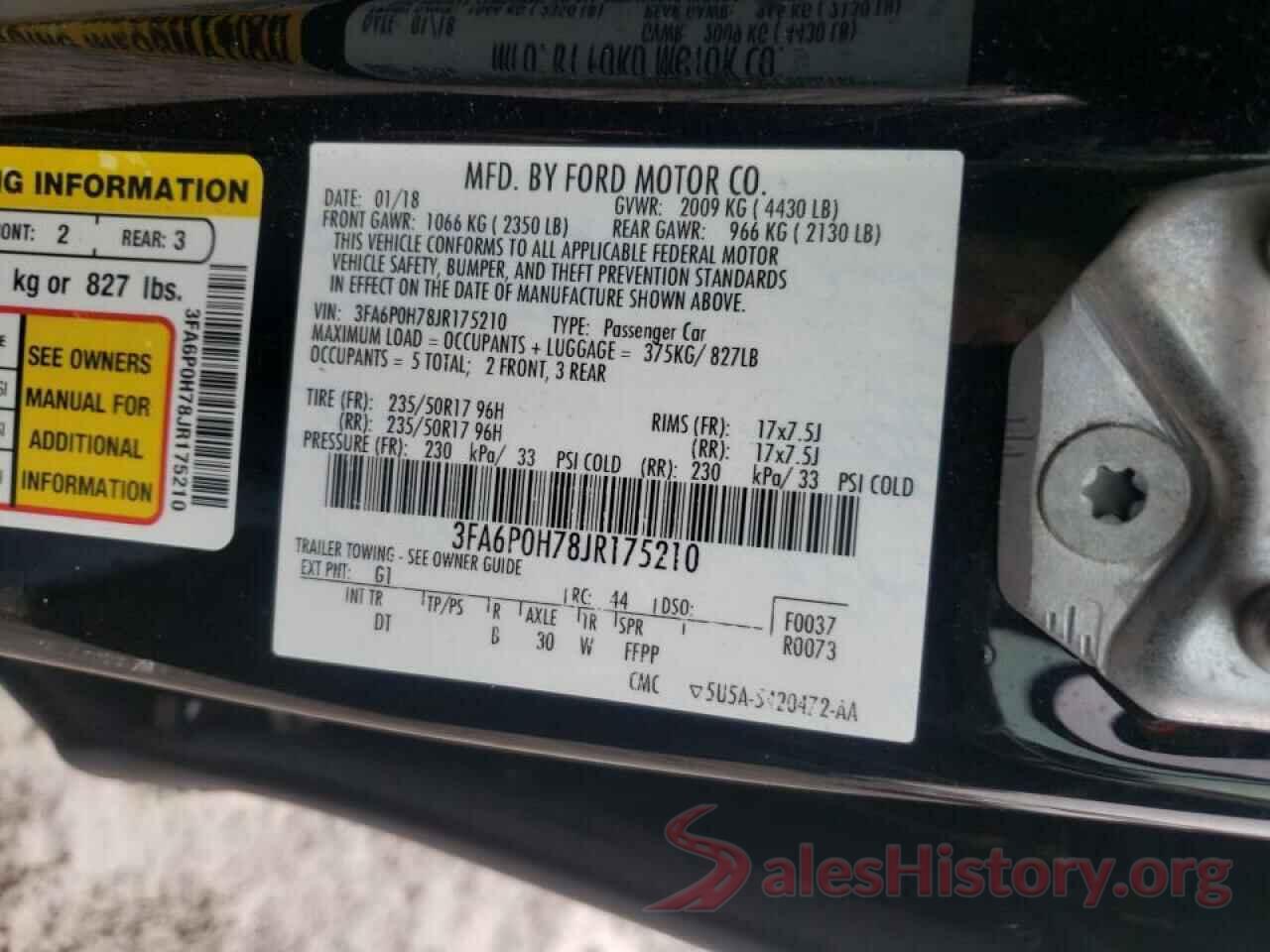 3FA6P0H78JR175210 2018 FORD FUSION