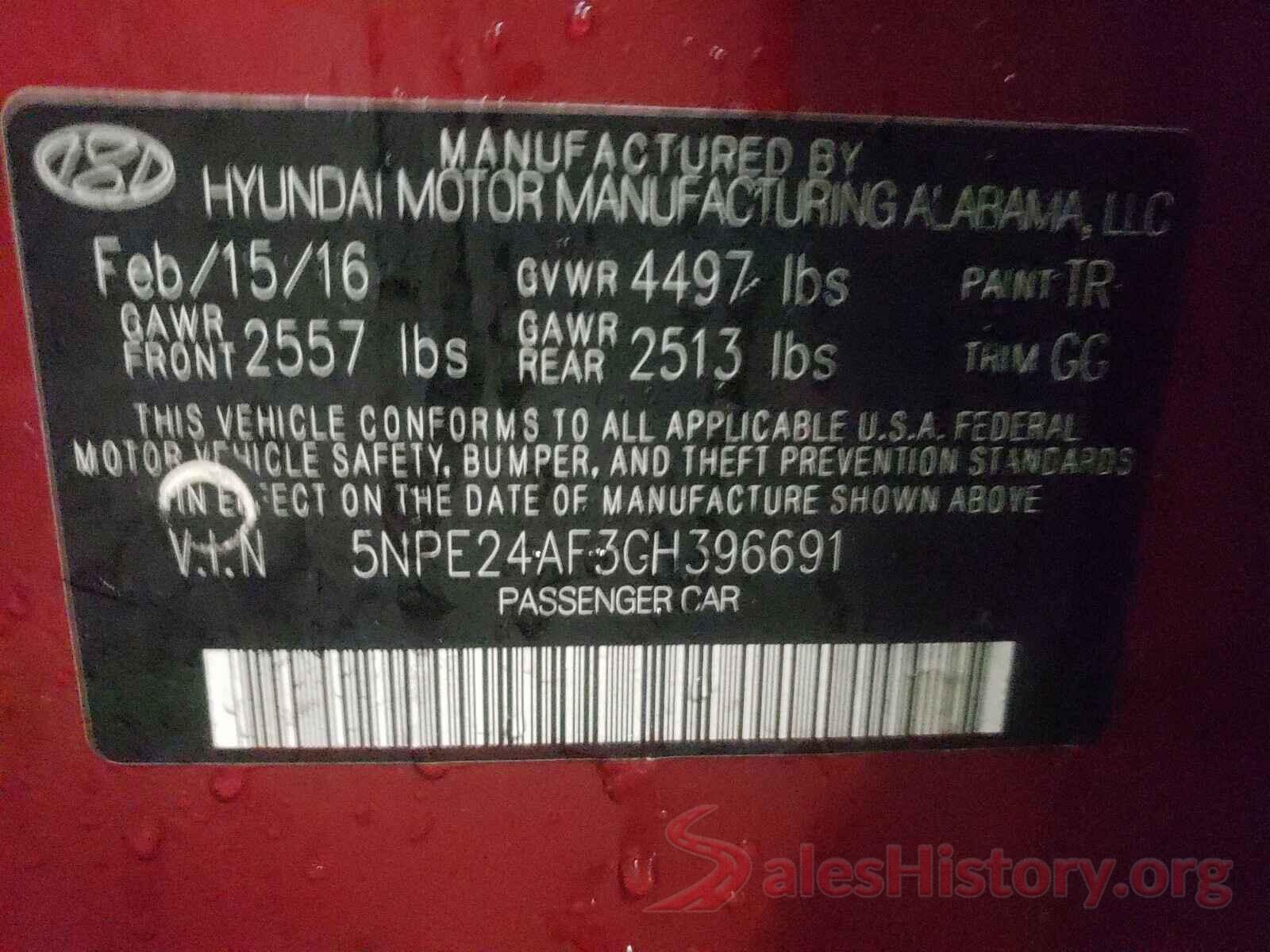 5NPE24AF3GH396691 2016 HYUNDAI SONATA