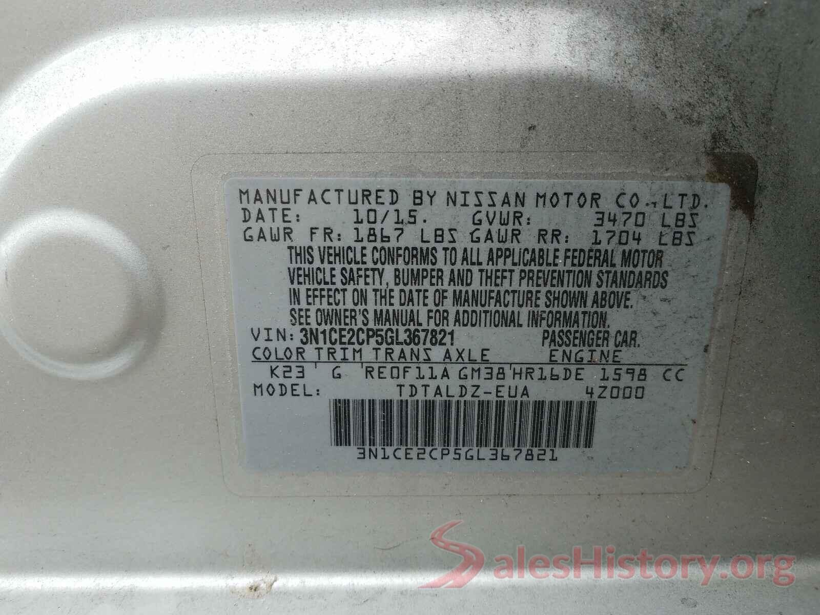 3N1CE2CP5GL367821 2016 NISSAN VERSA