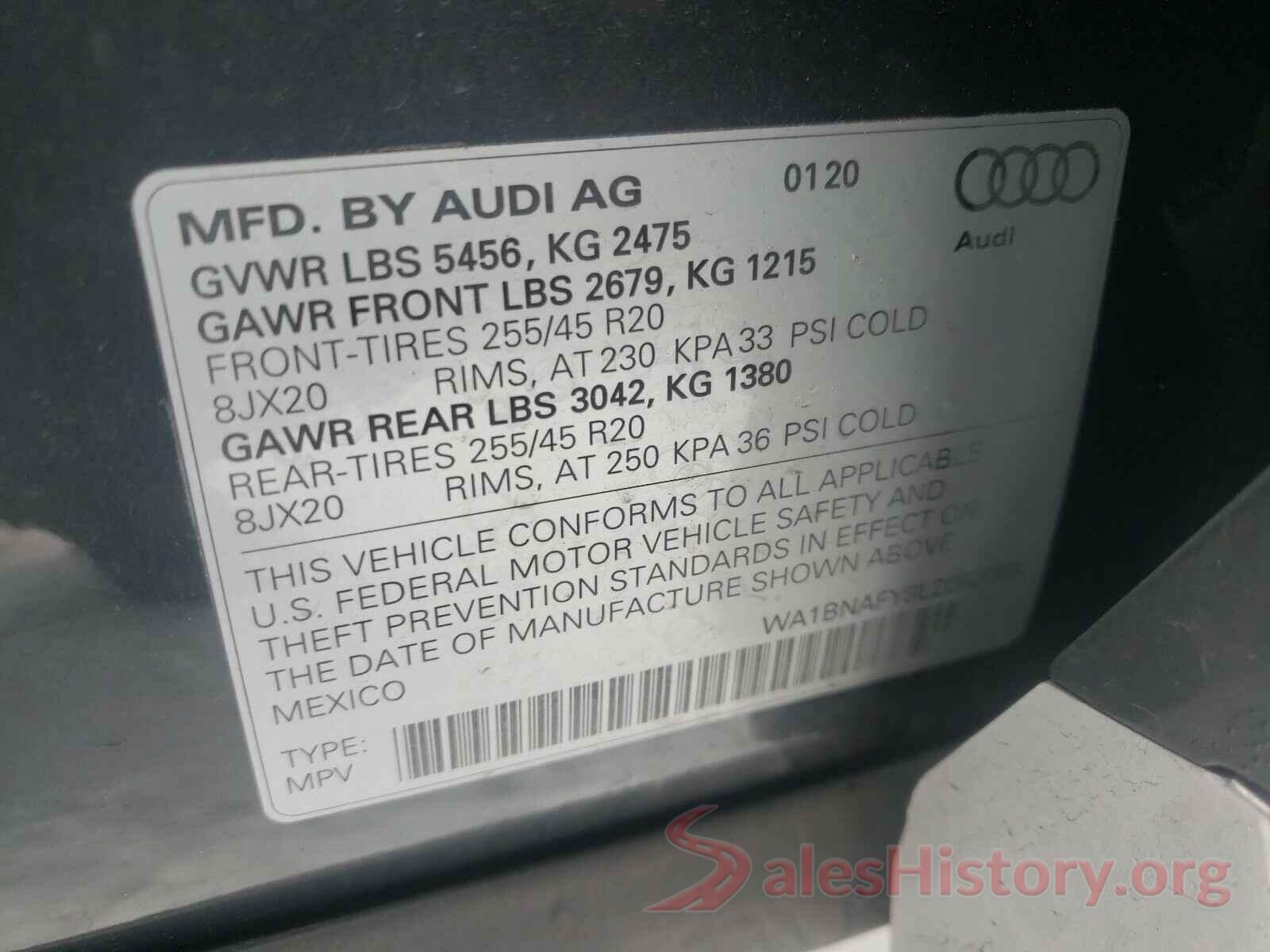 WA1BNAFY8L2062066 2020 AUDI Q5