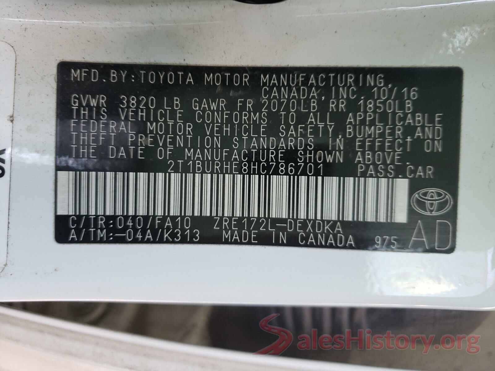 2T1BURHE8HC786701 2017 TOYOTA COROLLA